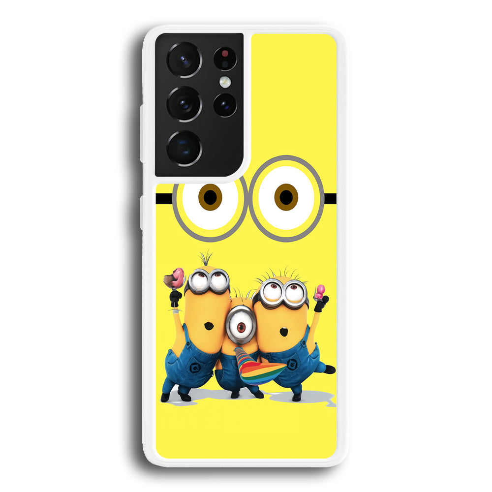 Eyes and Three Minions Samsung Galaxy S21 Ultra Case-Phone Case-Rubber White (2D Case)-Altracase
