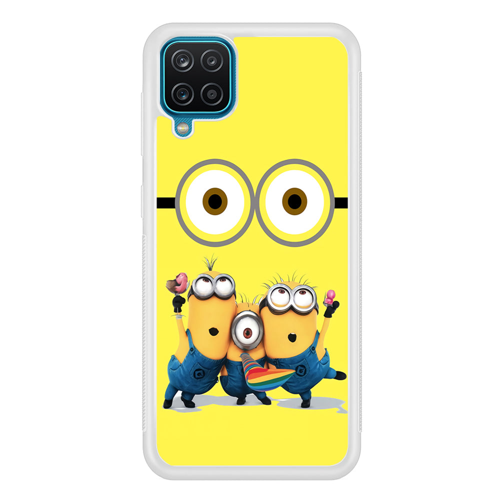 Eyes and Three Minions Samsung Galaxy A12 Case-Phone Case-Rubber White (2D Case)-Altracase