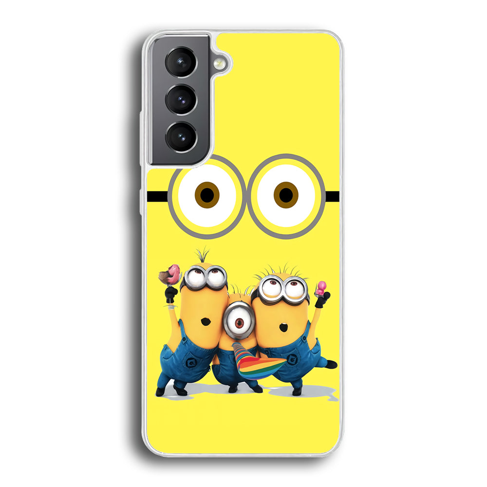 Eyes and Three Minions Samsung Galaxy S21 Plus Case-Phone Case-Rubber White (2D Case)-Altracase