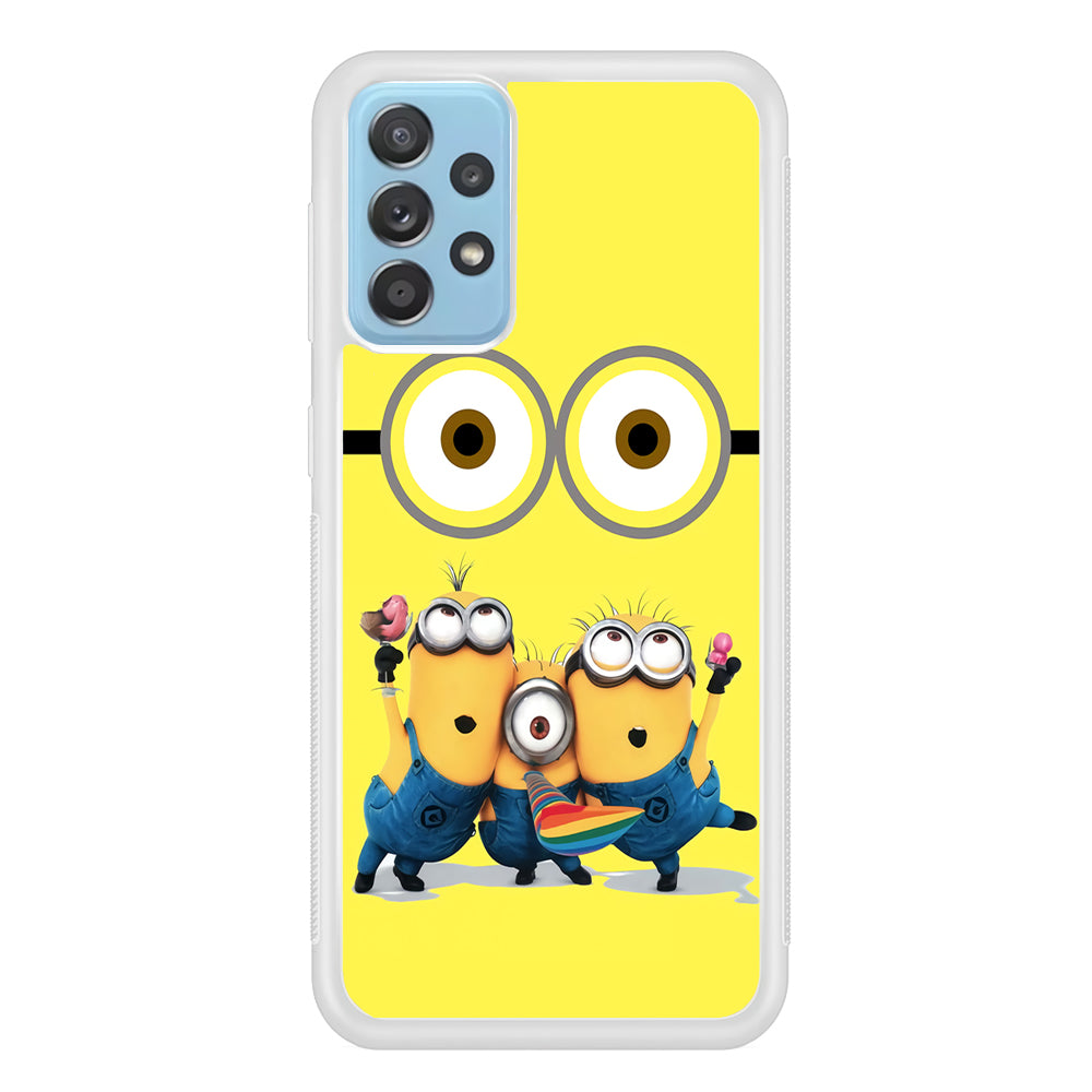Eyes and Three Minions Samsung Galaxy A72 Case-Phone Case-Rubber White (2D Case)-Altracase