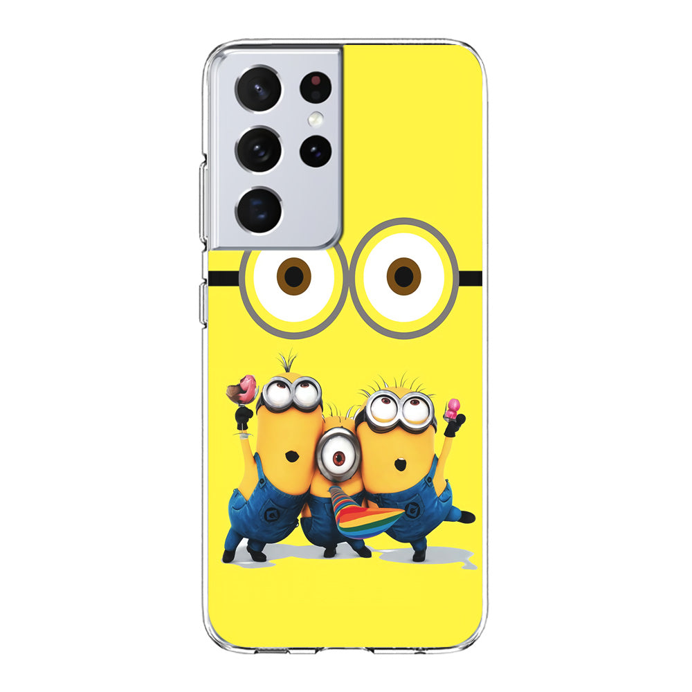 Eyes and Three Minions Samsung Galaxy S21 Ultra Case-Phone Case-Clear Soft Case-Altracase