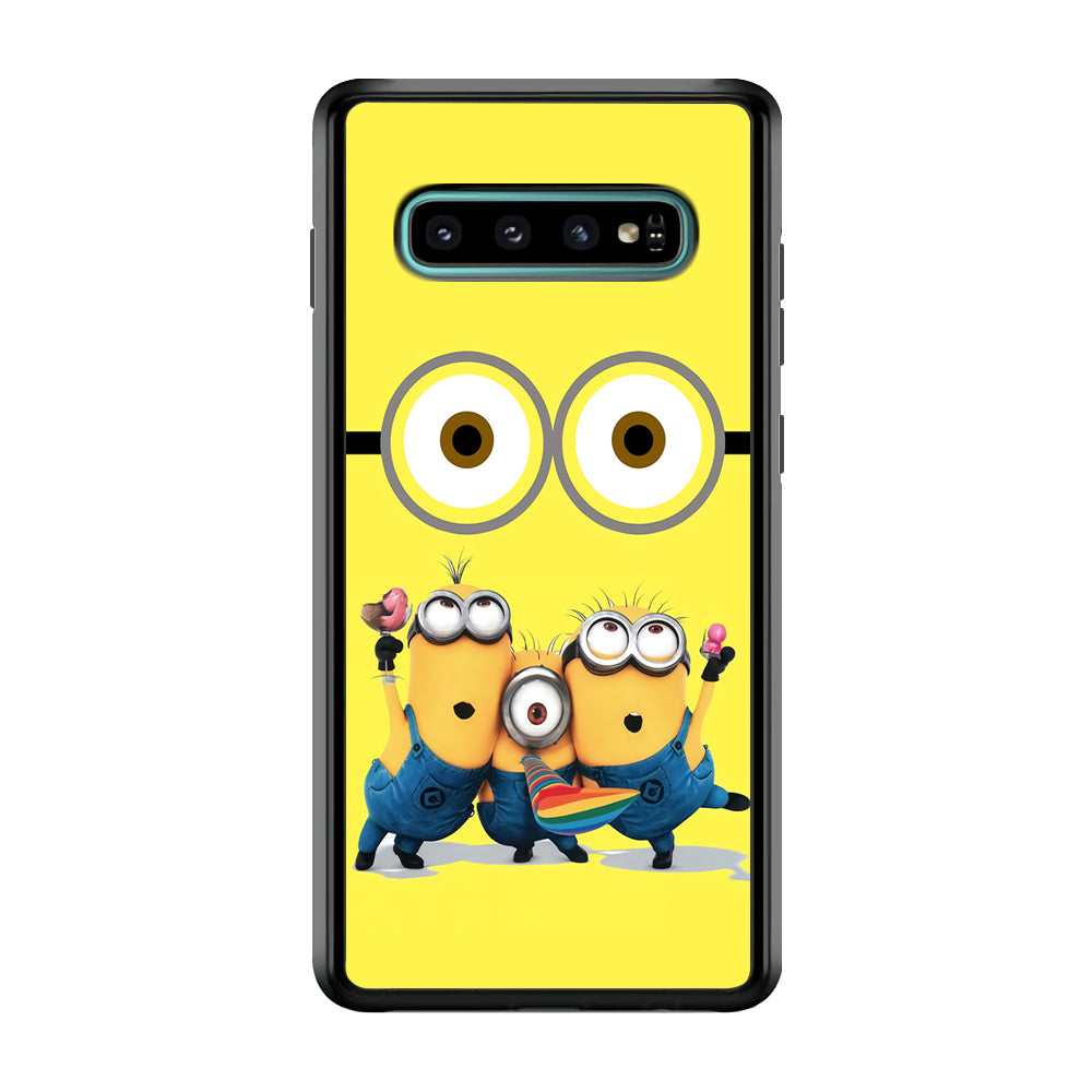 Eyes and Three Minions Samsung Galaxy S10 Plus Case-Phone Case-Rubber Black (2D Case)-Altracase