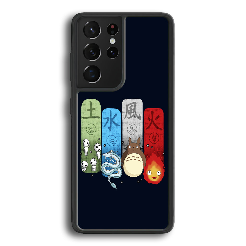 Ghibli Elemental Charms Blue Samsung Galaxy S21 Ultra Case-Phone Case-Rubber Black (2D Case)-Altracase