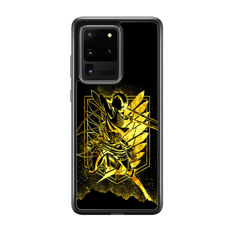 Golden Eren Attack On Titan Samsung Galaxy S20 Ultra Case-Phone Case-Rubber Black (2D Case)-Altracase