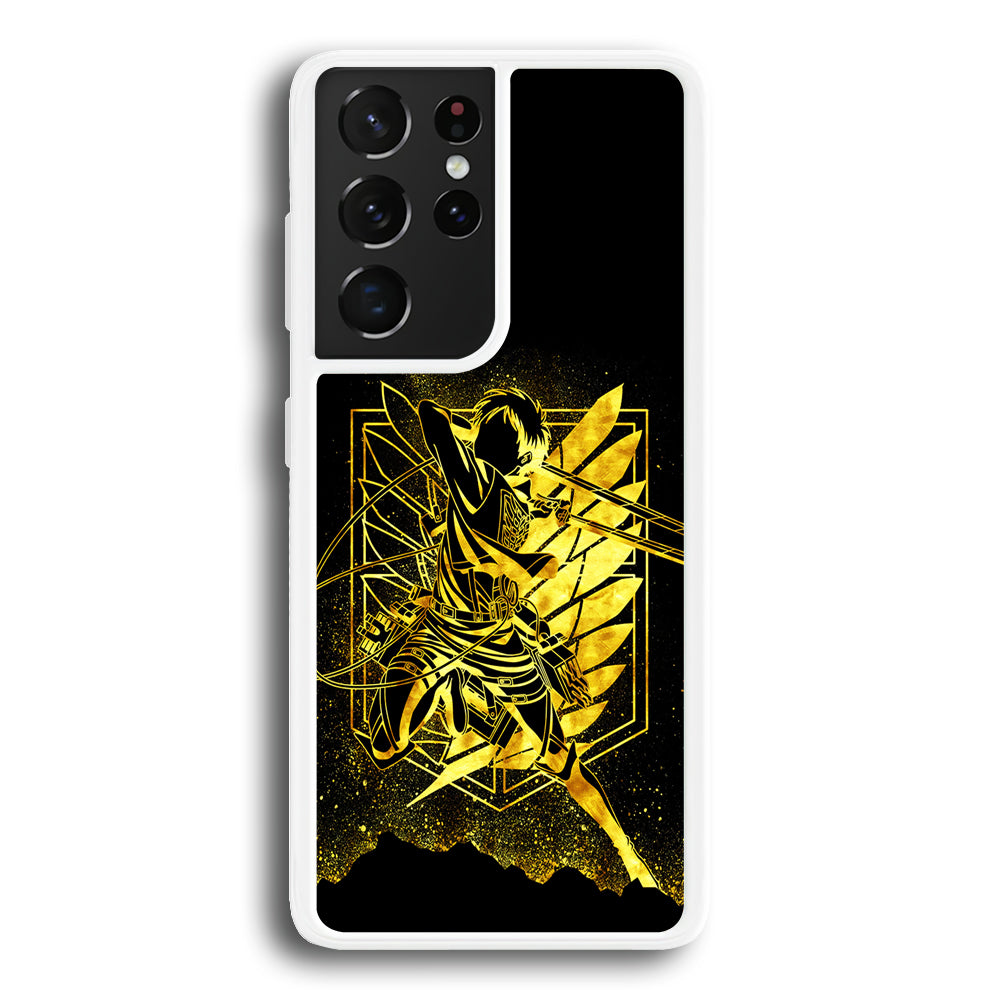 Golden Eren Attack On Titan Samsung Galaxy S21 Ultra Case-Phone Case-Rubber White (2D Case)-Altracase