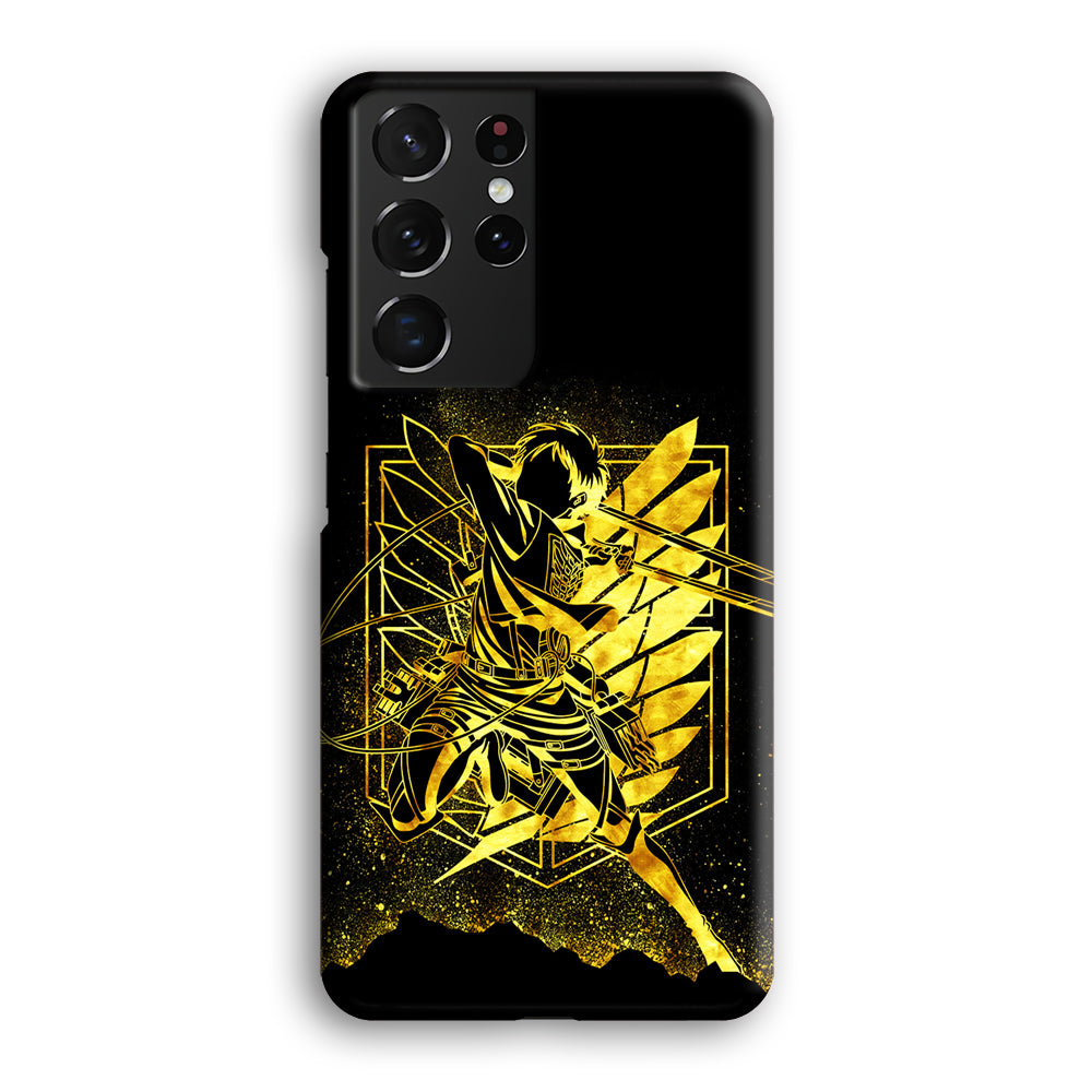 Golden Eren Attack On Titan Samsung Galaxy S21 Ultra Case-Phone Case-Rubber Black (2D Case)-Altracase