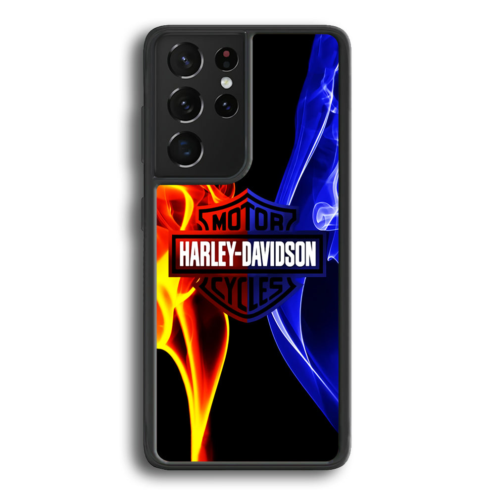 Harley Blue Red Fire Samsung Galaxy S21 Ultra Case-Phone Case-Rubber Black (2D Case)-Altracase