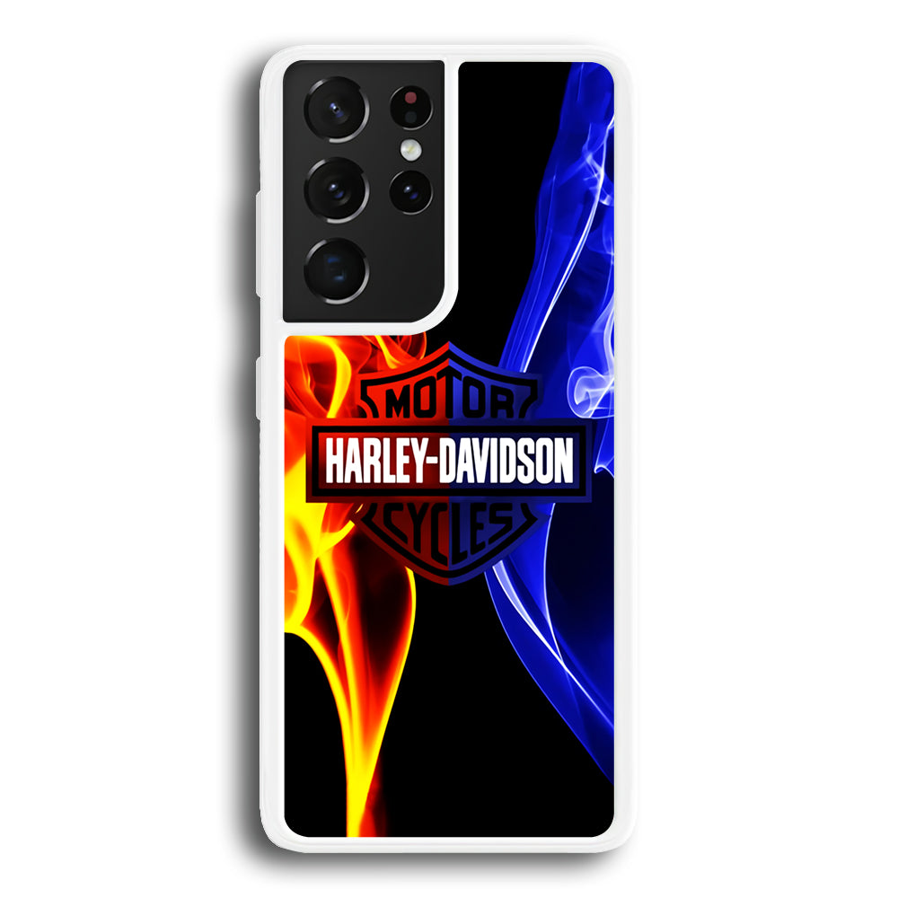 Harley Blue Red Fire Samsung Galaxy S21 Ultra Case-Phone Case-Rubber White (2D Case)-Altracase