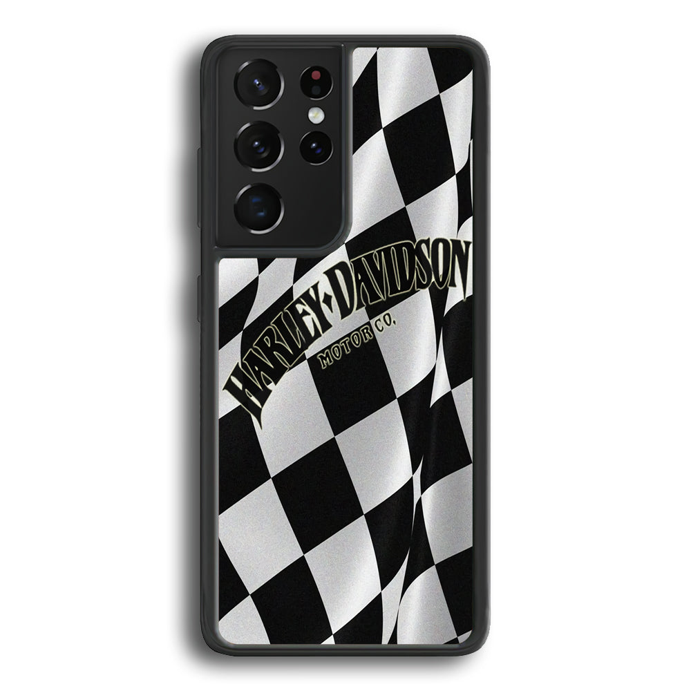 Harley Davidson Black White Flag Samsung Galaxy S21 Ultra Case-Mobile Phone Case-Rubber Black (2D Case)-Altracase