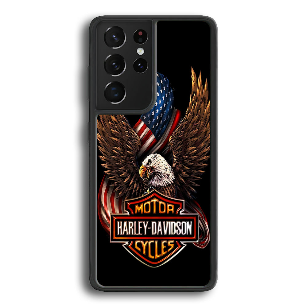 Harley Davidson Eagle US Samsung Galaxy S23 Ultra Case-Mobile Phone Case-Rubber Black (2D Case)-Altracase