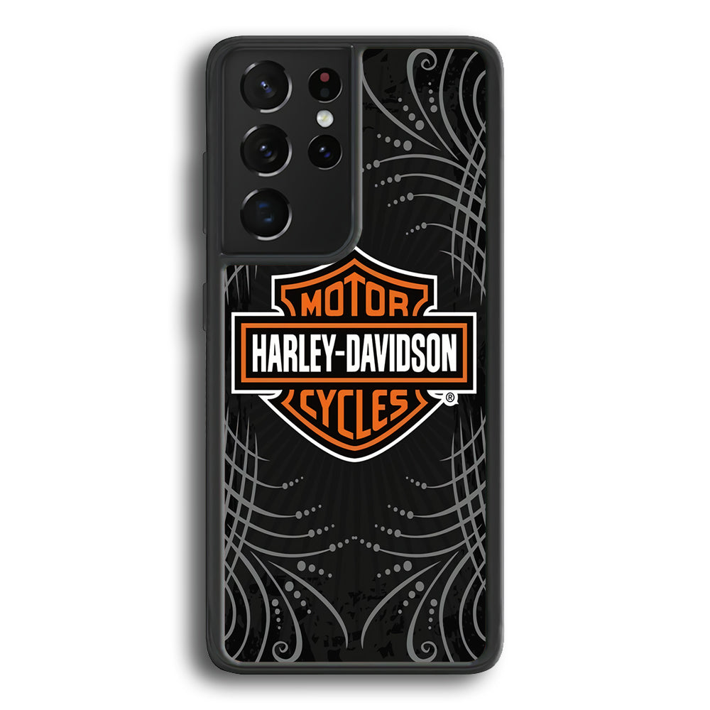Harley Davidson Grey Motif Samsung Galaxy S21 Ultra Case-Mobile Phone Case-Rubber Black (2D Case)-Altracase