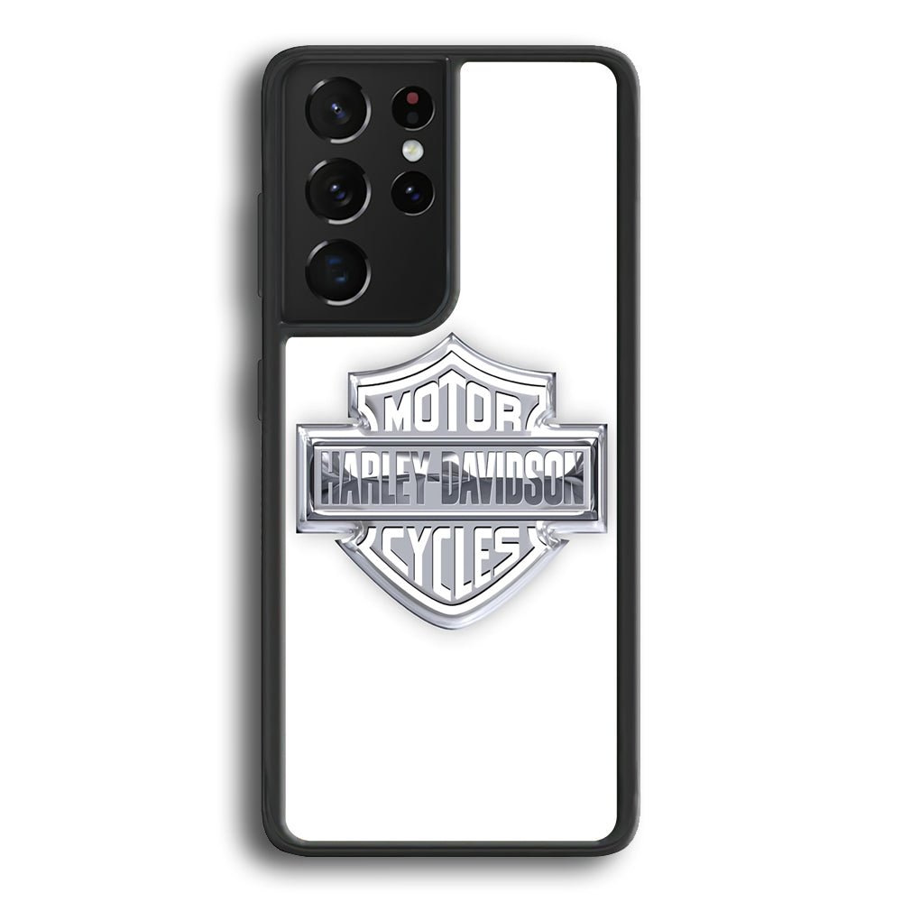Harley Davidson Logo Silver Samsung Galaxy S21 Ultra Case-Mobile Phone Case-Rubber Black (2D Case)-Altracase