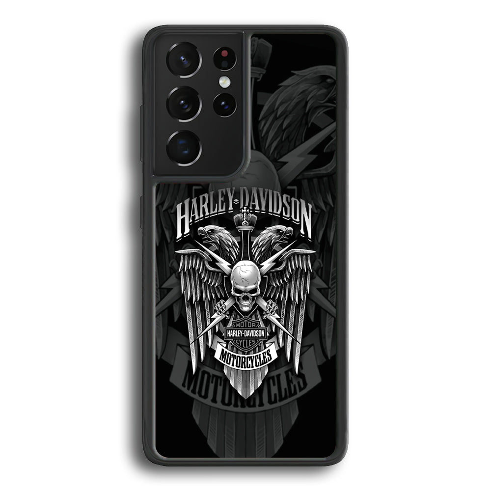 Harley Davidson Silver Eagle Samsung Galaxy S22 Ultra Case-Mobile Phone Case-Rubber Black (2D Case)-Altracase