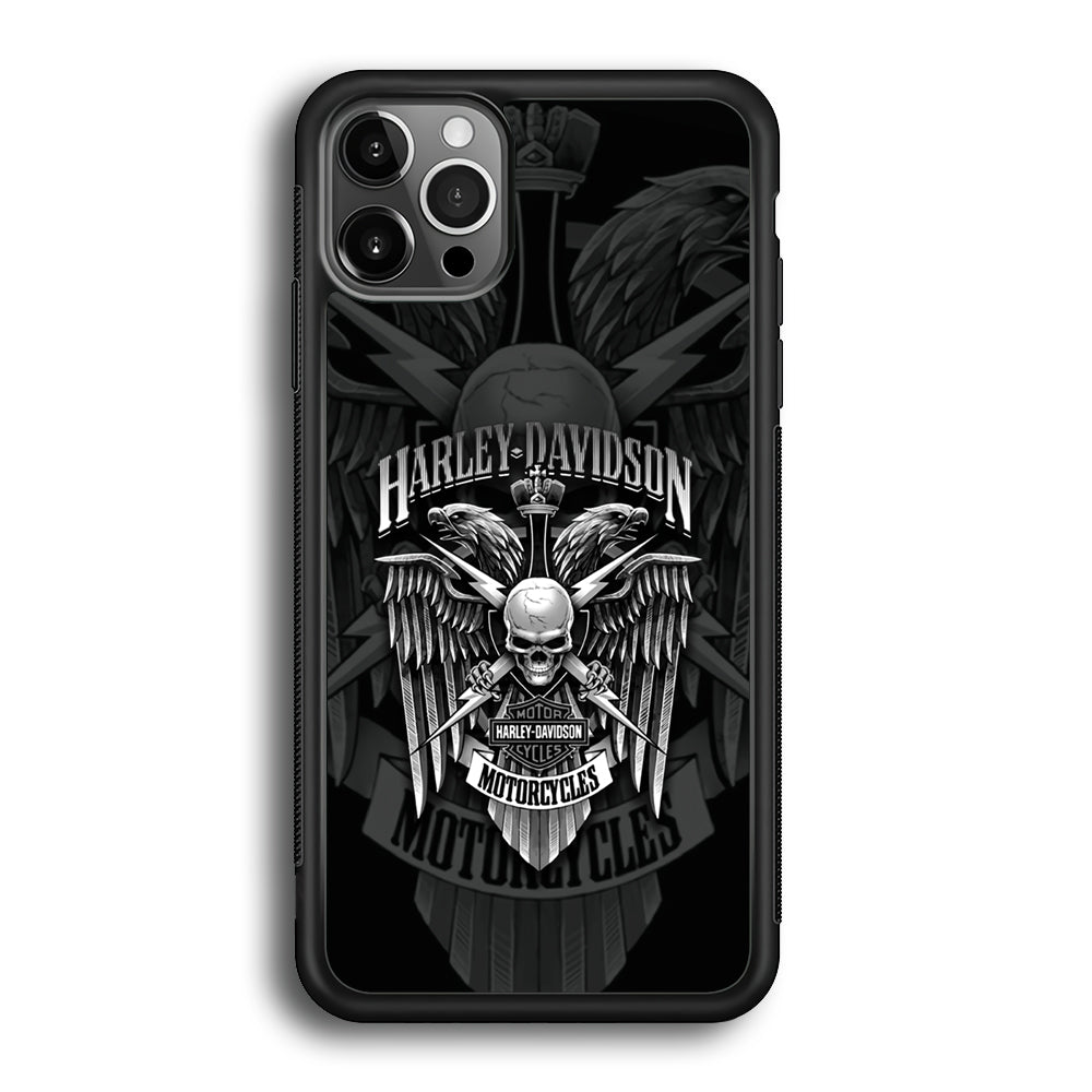 Harley Davidson Silver Eagle iPhone 12 Pro Max Case-Mobile Phone Case-Rubber Black (2D Case)-Altracase