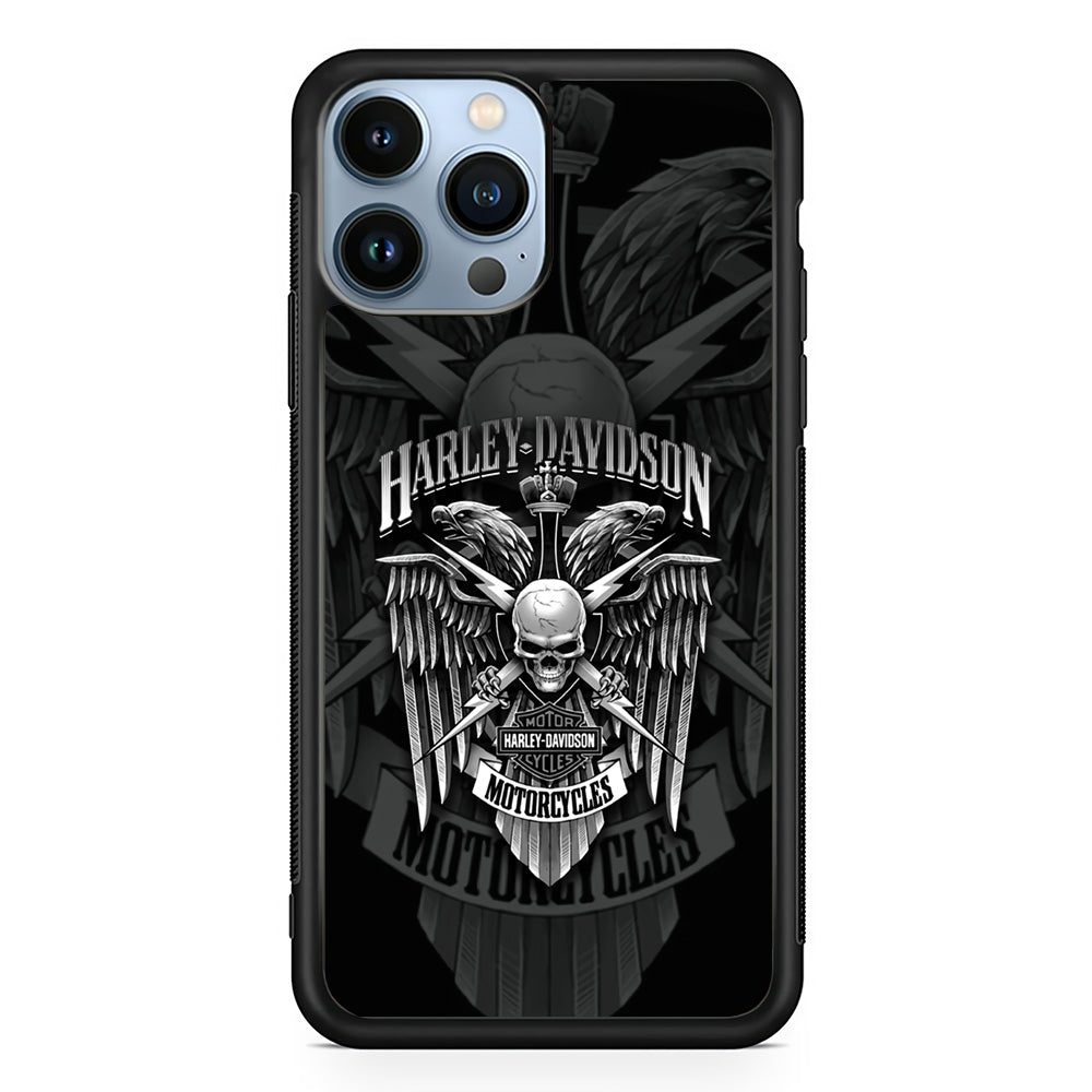 Harley Davidson Silver Eagle iPhone 15 Pro Max Case-Mobile Phone Case-Rubber Black (2D Case)-Altracase