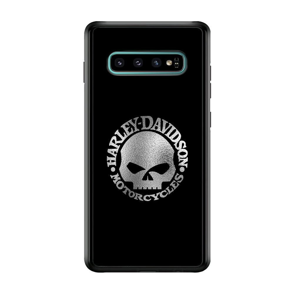 Harley Davidson Skull Silver Samsung Galaxy S10 Case-Mobile Phone Case-Rubber Black (2D Case)-Altracase