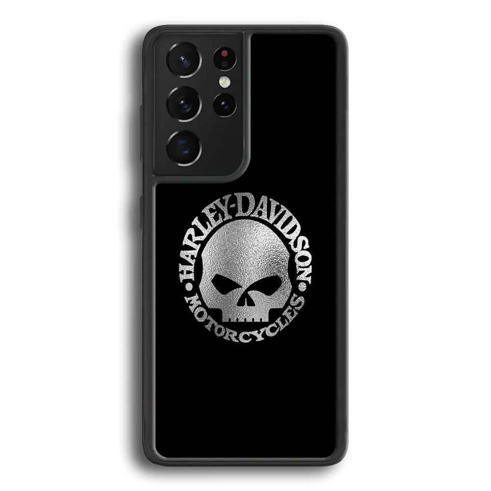 Harley Davidson Skull Silver Samsung Galaxy S23 Ultra Case-Mobile Phone Case-Rubber Black (2D Case)-Altracase