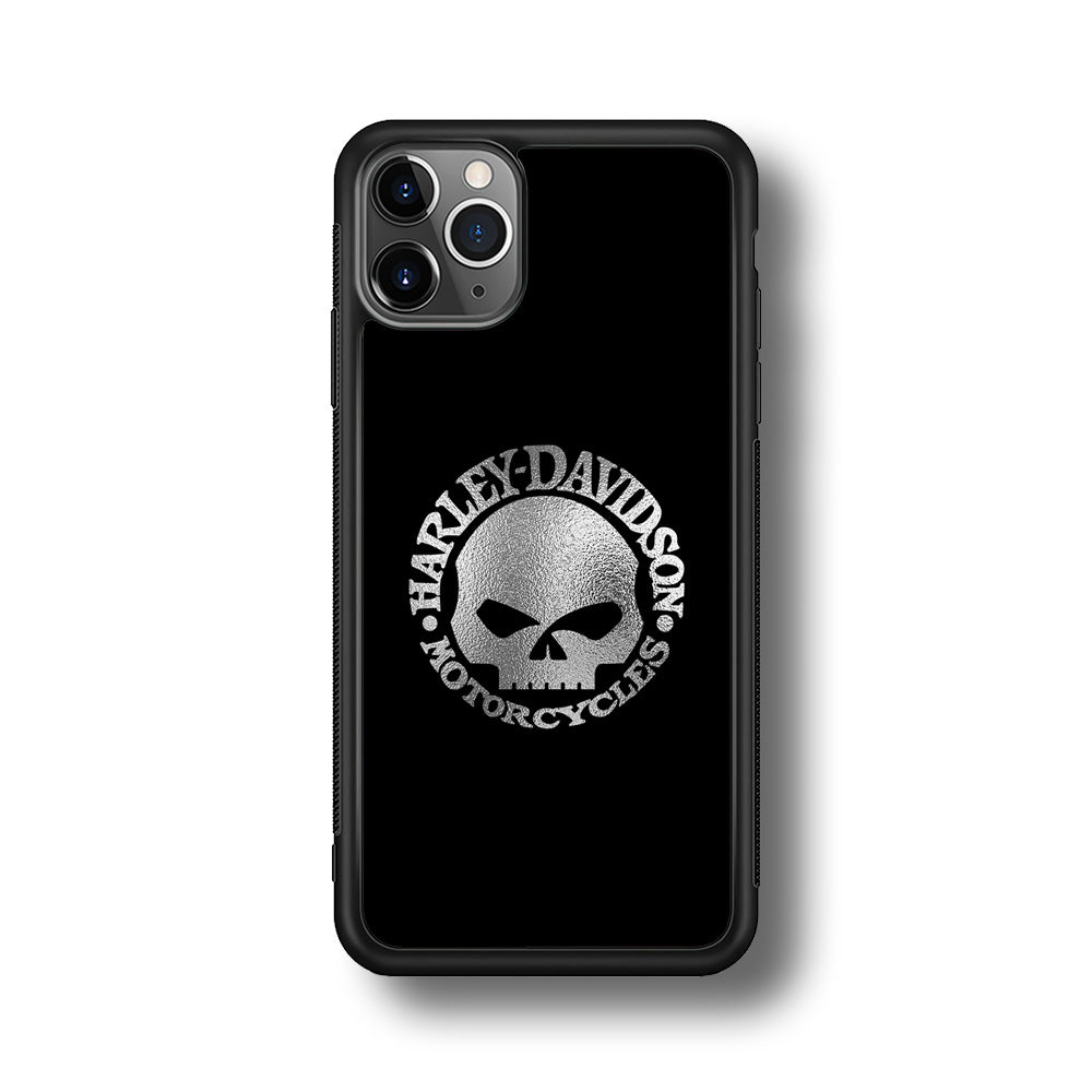 Harley Davidson Skull Silver iPhone 11 Pro Max Case-Mobile Phone Case-Rubber Black (2D Case)-Altracase