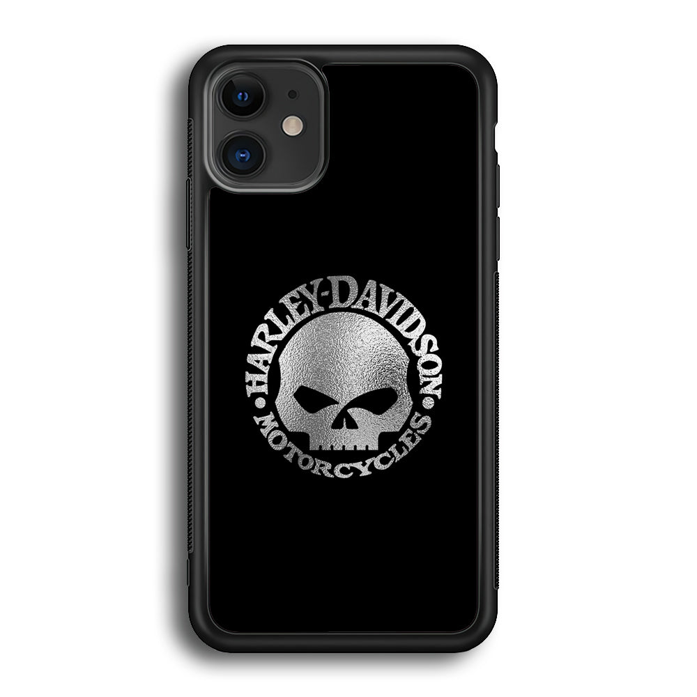 Harley Davidson Skull Silver iPhone 12 Case-Mobile Phone Case-Rubber Black (2D Case)-Altracase