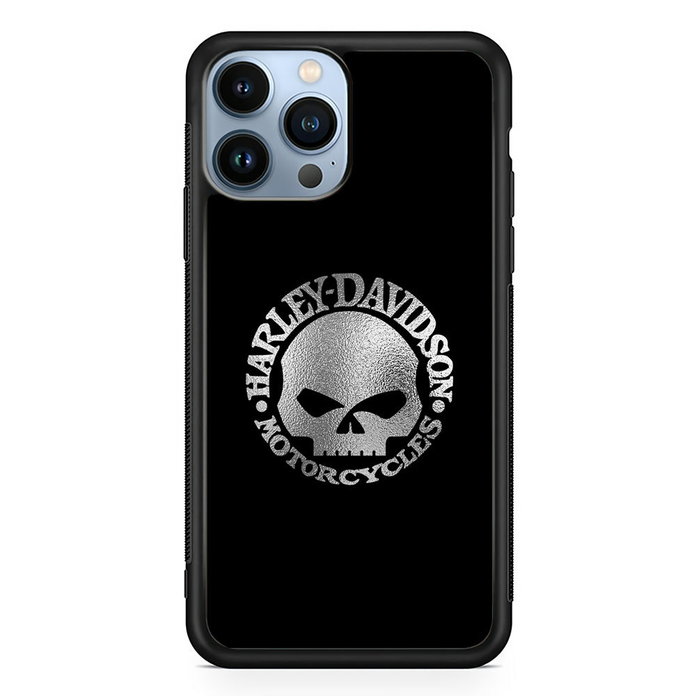 Harley Davidson Skull Silver iPhone 15 Pro Max Case-Mobile Phone Case-Rubber Black (2D Case)-Altracase