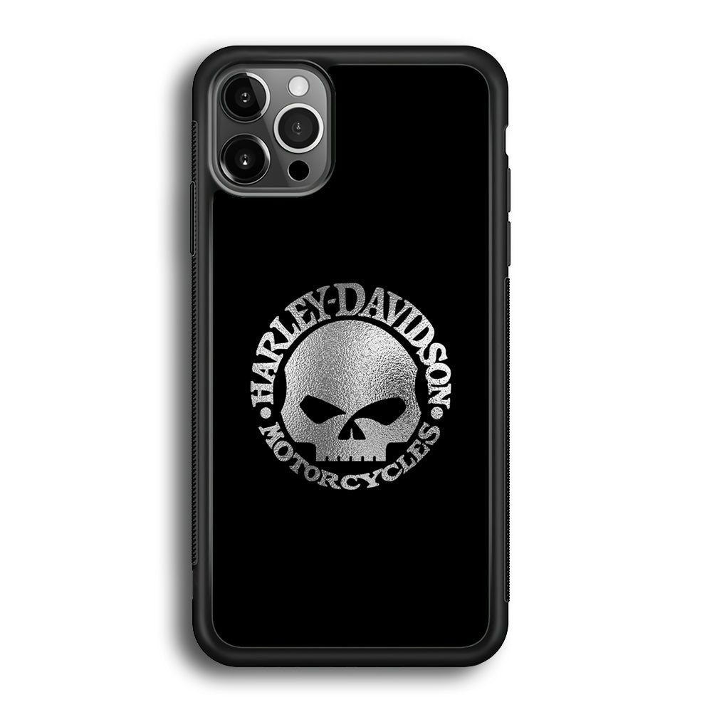 Harley Davidson Skull Silver iPhone 12 Pro Max Case-Mobile Phone Case-Rubber Black (2D Case)-Altracase