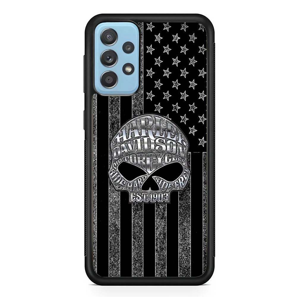 Harley Davidson US Flag Silver Samsung Galaxy A72 Case-Mobile Phone Case-Rubber Black (2D Case)-Altracase