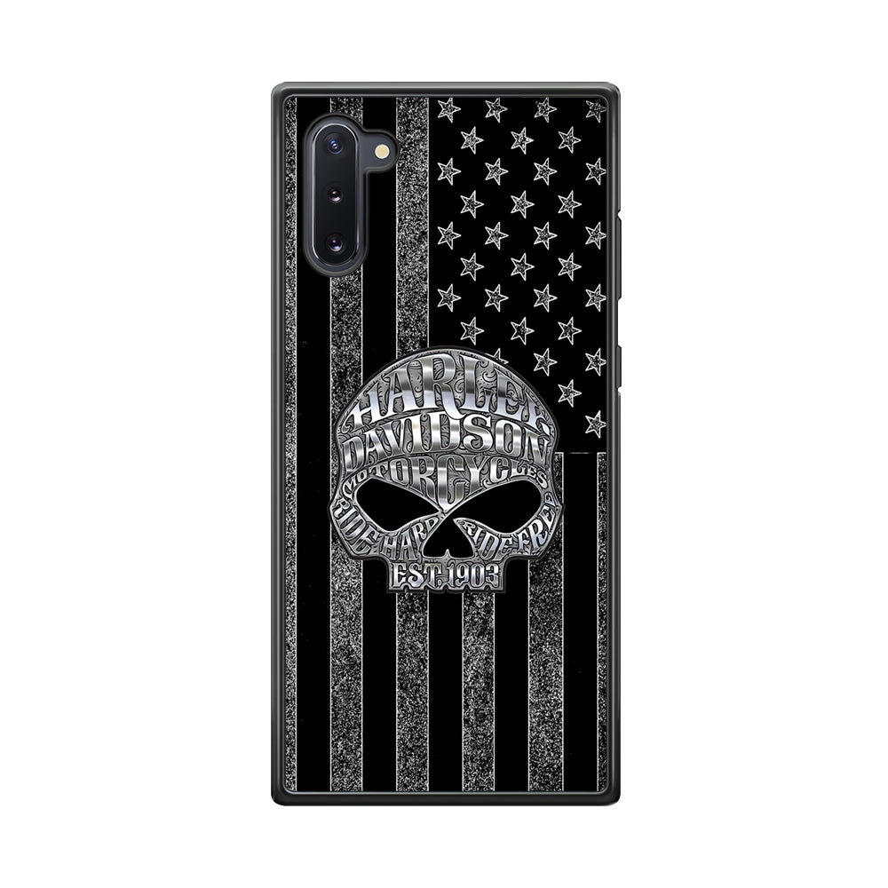 Harley Davidson US Flag Silver Samsung Galaxy Note 10 Case-Mobile Phone Case-Rubber Black (2D Case)-Altracase