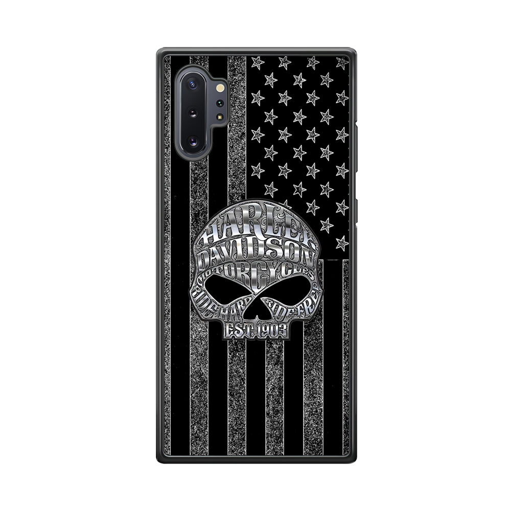 Harley Davidson US Flag Silver Samsung Galaxy Note 10 Plus Case-Mobile Phone Case-Rubber Black (2D Case)-Altracase