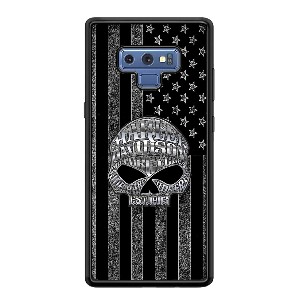 Harley Davidson US Flag Silver Samsung Galaxy Note 9 Case-Mobile Phone Case-Rubber Black (2D Case)-Altracase