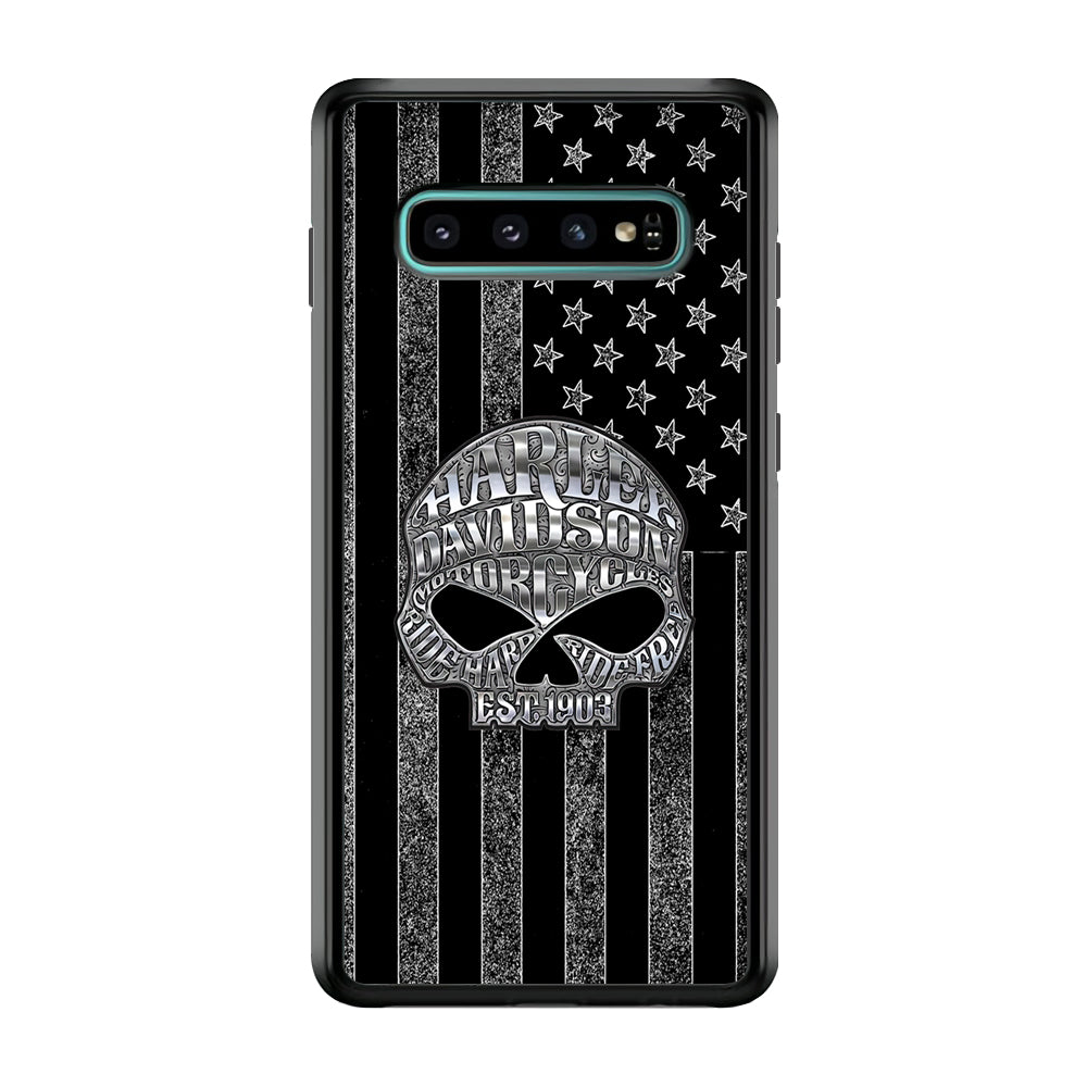 Harley Davidson US Flag Silver Samsung Galaxy S10 Case-Mobile Phone Case-Rubber Black (2D Case)-Altracase