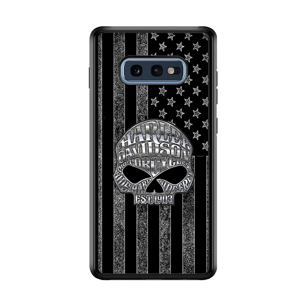 Harley Davidson US Flag Silver Samsung Galaxy S10E Case-Mobile Phone Case-Rubber Black (2D Case)-Altracase