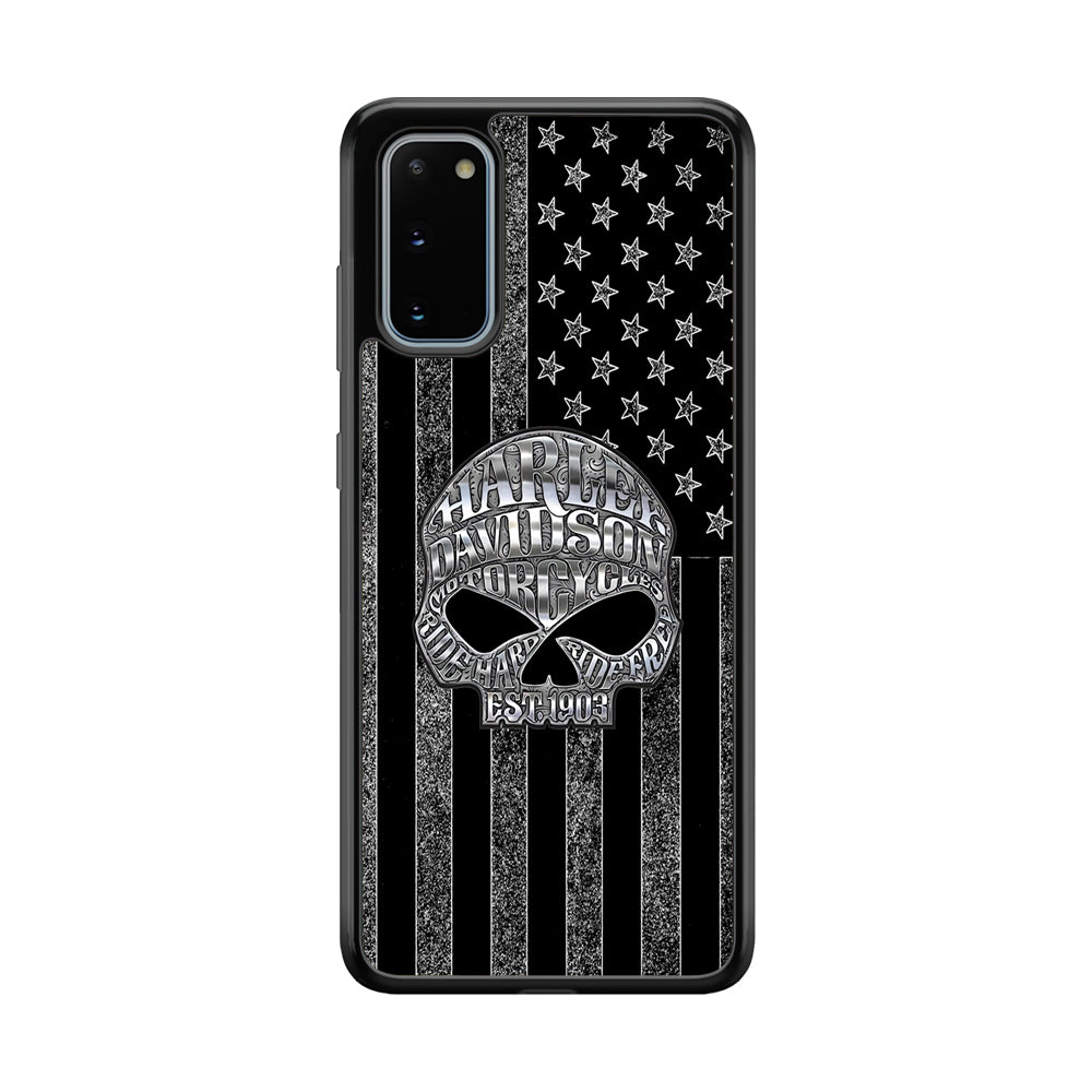 Harley Davidson US Flag Silver Samsung Galaxy S20 Case-Mobile Phone Case-Rubber Black (2D Case)-Altracase