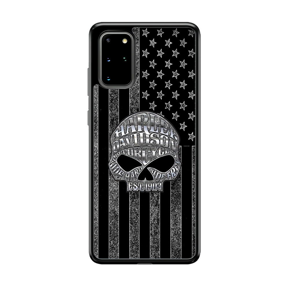 Harley Davidson US Flag Silver Samsung Galaxy S20 Plus Case-Mobile Phone Case-Rubber Black (2D Case)-Altracase