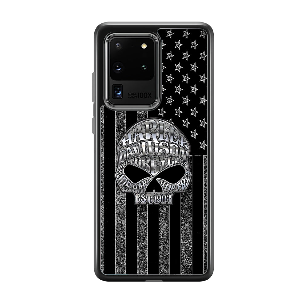 Harley Davidson US Flag Silver Samsung Galaxy S20 Ultra Case-Mobile Phone Case-Rubber Black (2D Case)-Altracase
