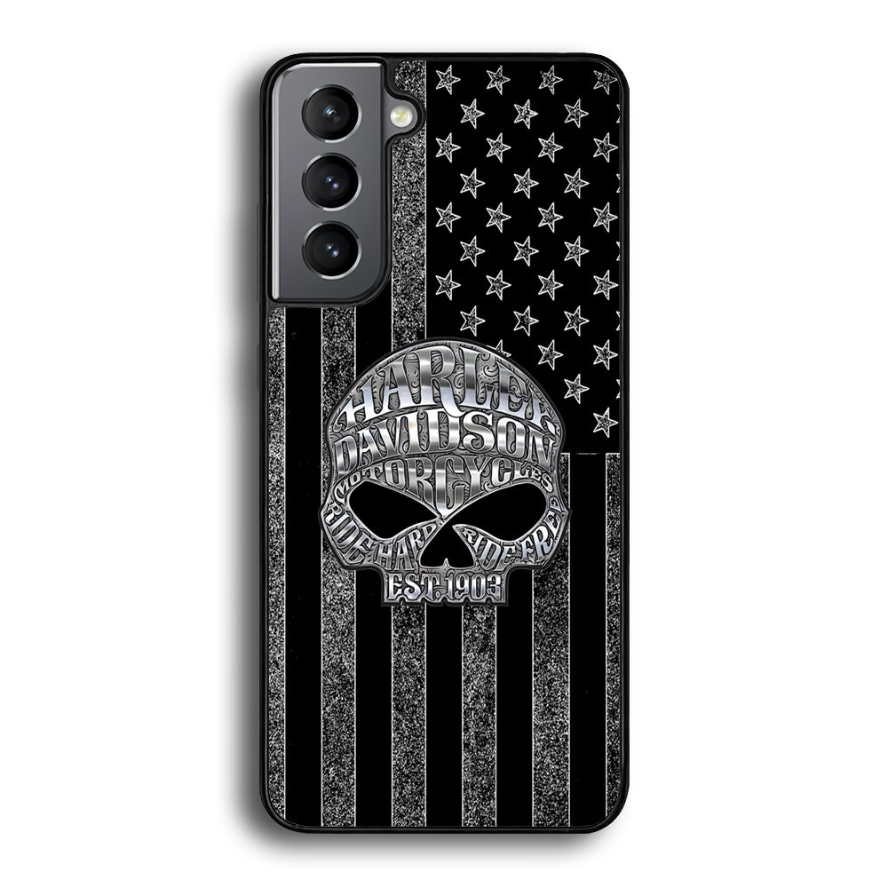Harley Davidson US Flag Silver Samsung Galaxy S23 Case-Mobile Phone Case-Rubber Black (2D Case)-Altracase