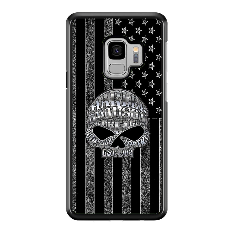 Harley Davidson US Flag Silver Samsung Galaxy S9 Case-Mobile Phone Case-Rubber Black (2D Case)-Altracase
