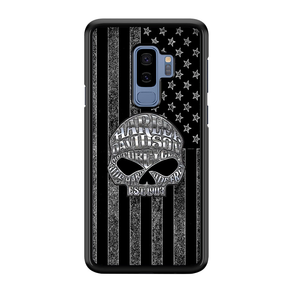 Harley Davidson US Flag Silver Samsung Galaxy S9 Plus Case-Mobile Phone Case-Rubber Black (2D Case)-Altracase