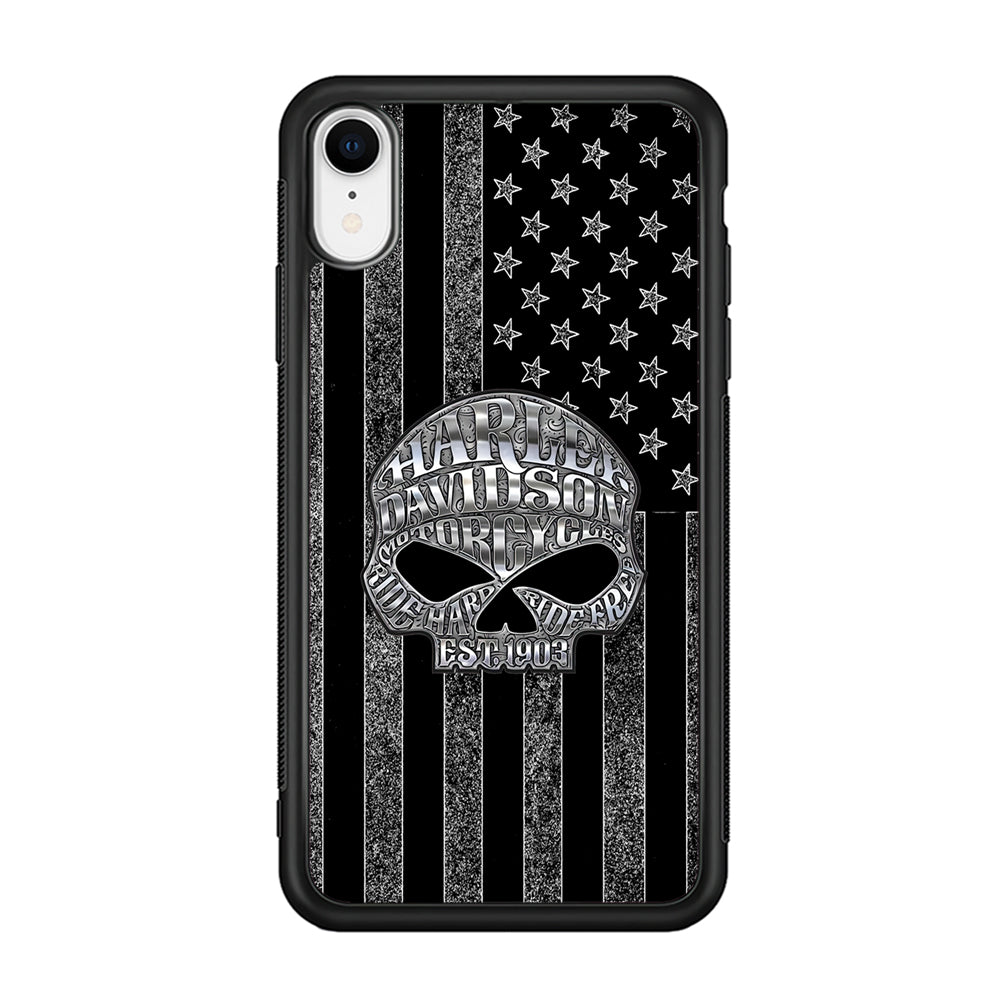Harley Davidson US Flag Silver iPhone XR Case-Mobile Phone Case-Rubber Black (2D Case)-Altracase