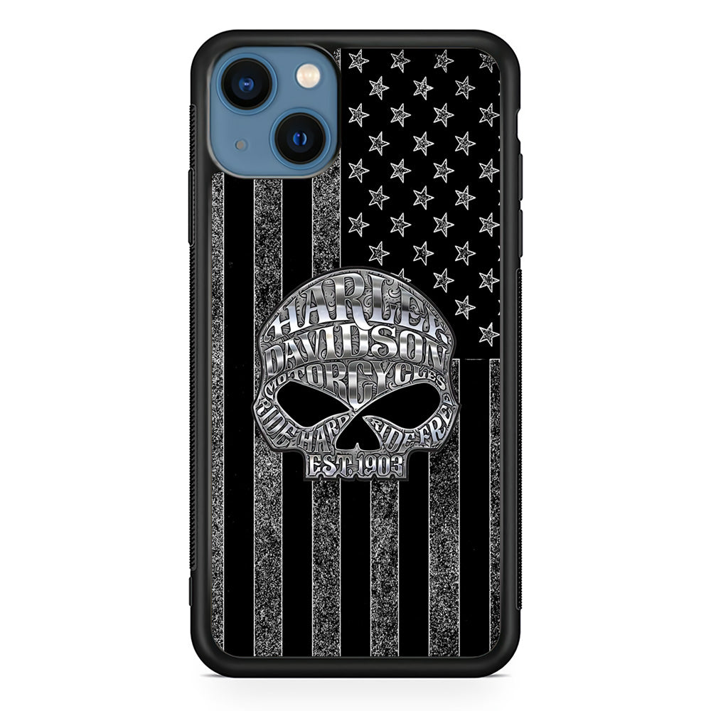 Harley Davidson US Flag Silver iPhone 14 Plus Case-Mobile Phone Case-Rubber Black (2D Case)-Altracase