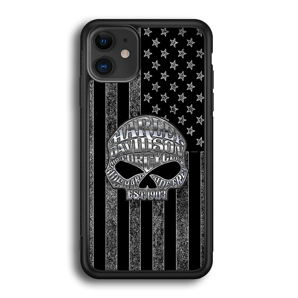 Harley Davidson US Flag Silver iPhone 12 Case-Mobile Phone Case-Rubber Black (2D Case)-Altracase