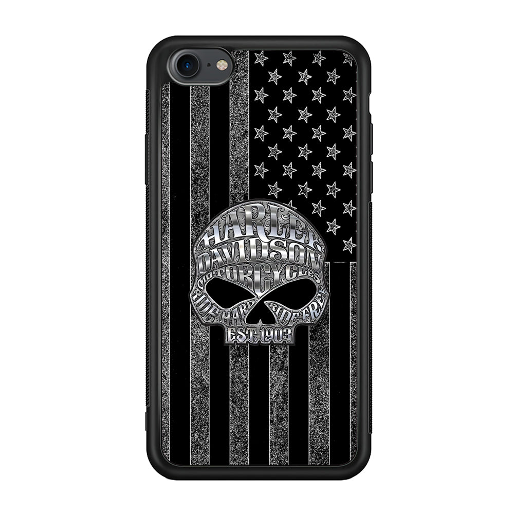 Harley Davidson US Flag Silver iPhone 8 Case-Mobile Phone Case-Rubber Black (2D Case)-Altracase