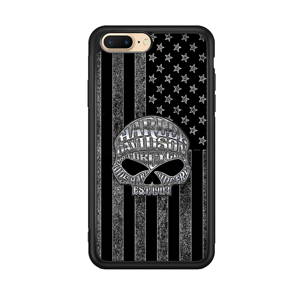 Harley Davidson US Flag Silver iPhone 7 Plus Case-Mobile Phone Case-Rubber Black (2D Case)-Altracase