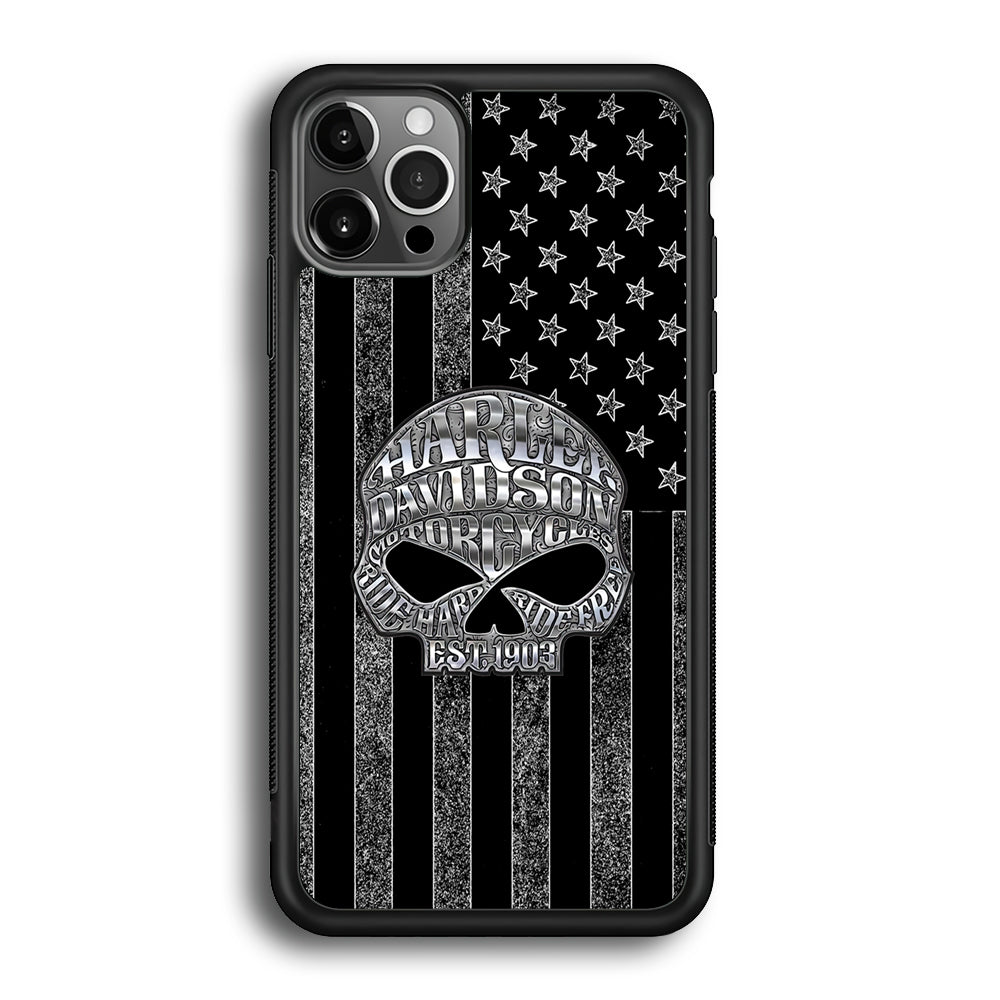 Harley Davidson US Flag Silver iPhone 12 Pro Case-Mobile Phone Case-Rubber Black (2D Case)-Altracase