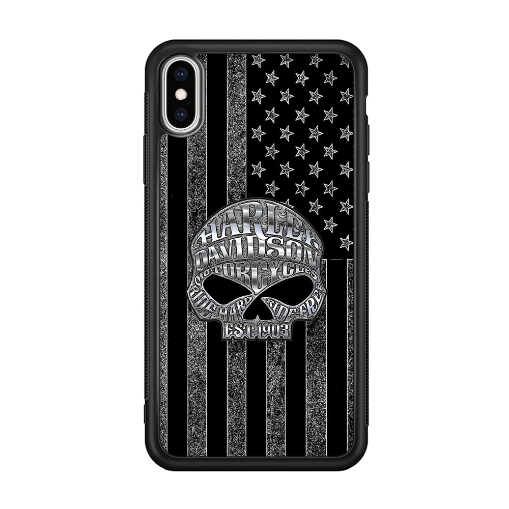Harley Davidson US Flag Silver iPhone Xs Max Case-Mobile Phone Case-Rubber Black (2D Case)-Altracase