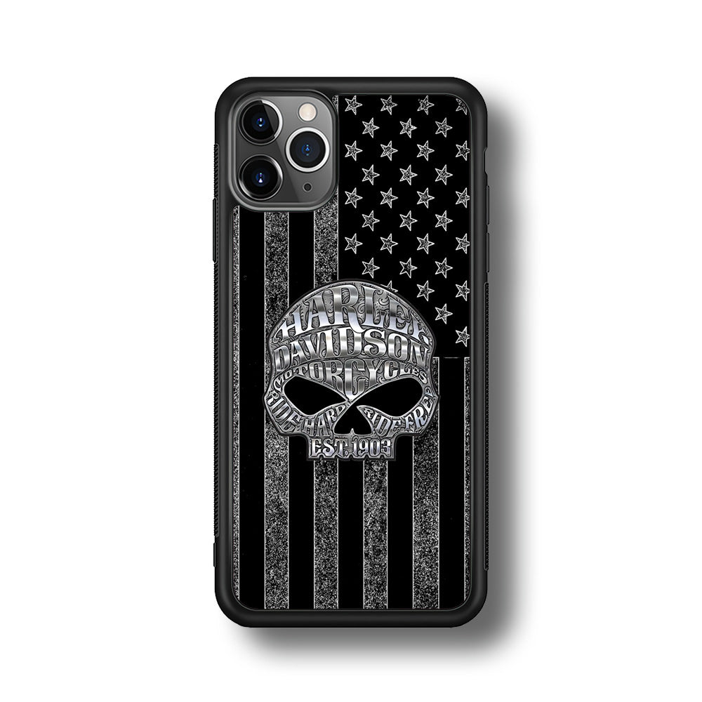 Harley Davidson US Flag Silver iPhone 11 Pro Max Case-Mobile Phone Case-Rubber Black (2D Case)-Altracase
