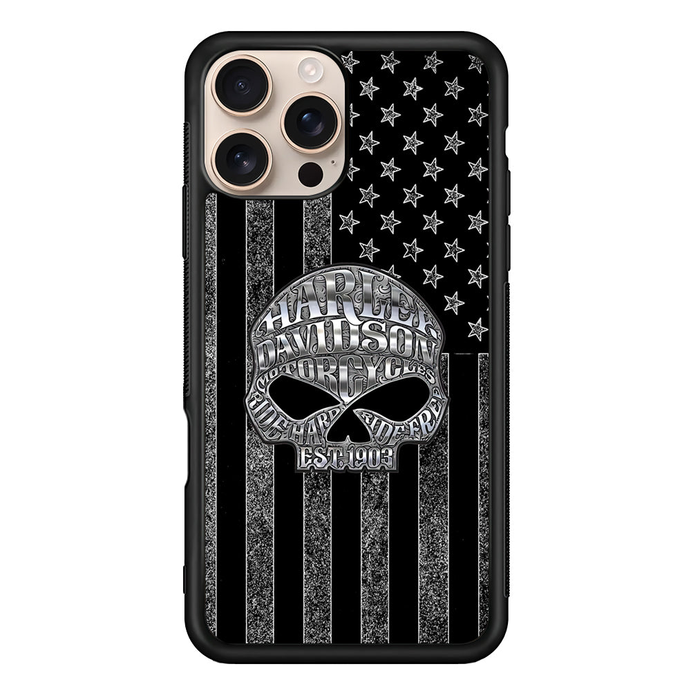 Harley Davidson US Flag Silver iPhone 16 Pro Case - Altracase
