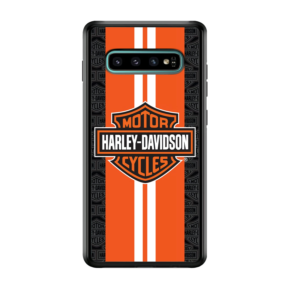 Harley Davidson White Striped Orange Samsung Galaxy S10 Case-Mobile Phone Case-Rubber Black (2D Case)-Altracase