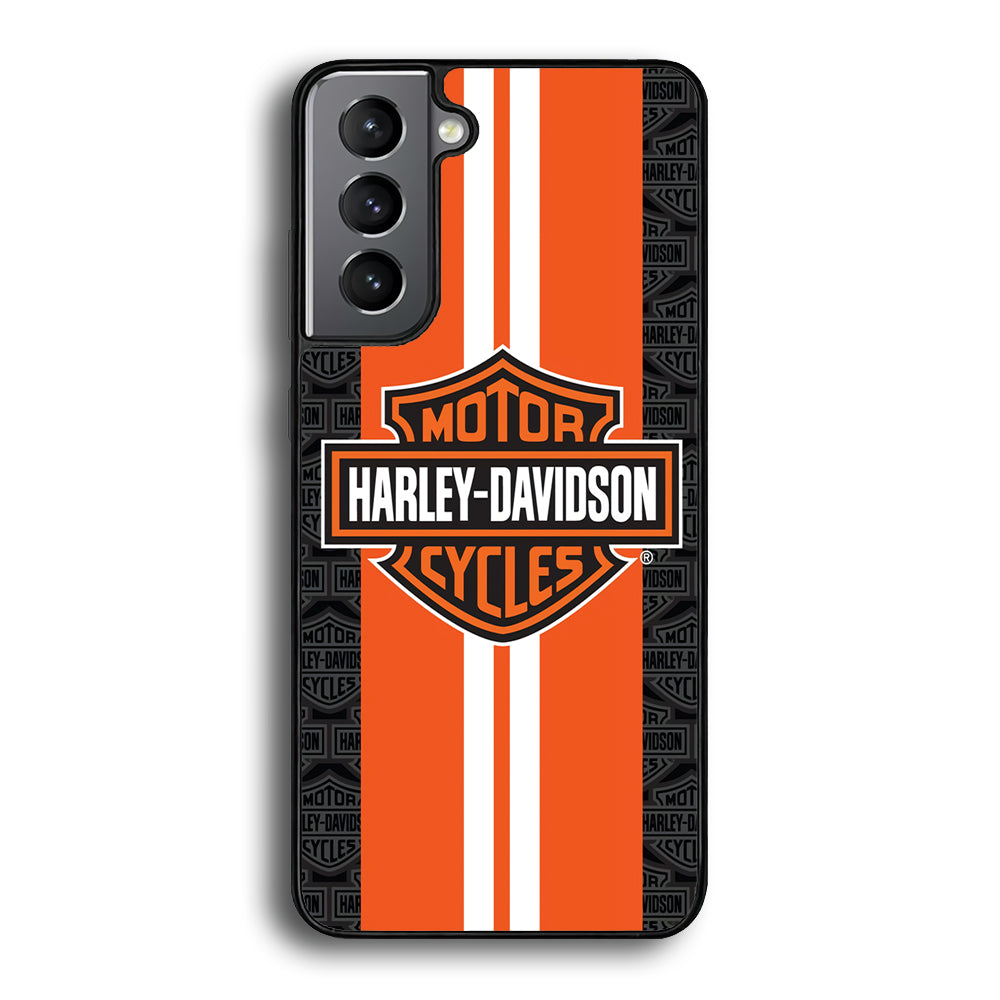 Harley Davidson White Striped Orange Samsung Galaxy S21 Plus Case-Mobile Phone Case-Rubber Black (2D Case)-Altracase