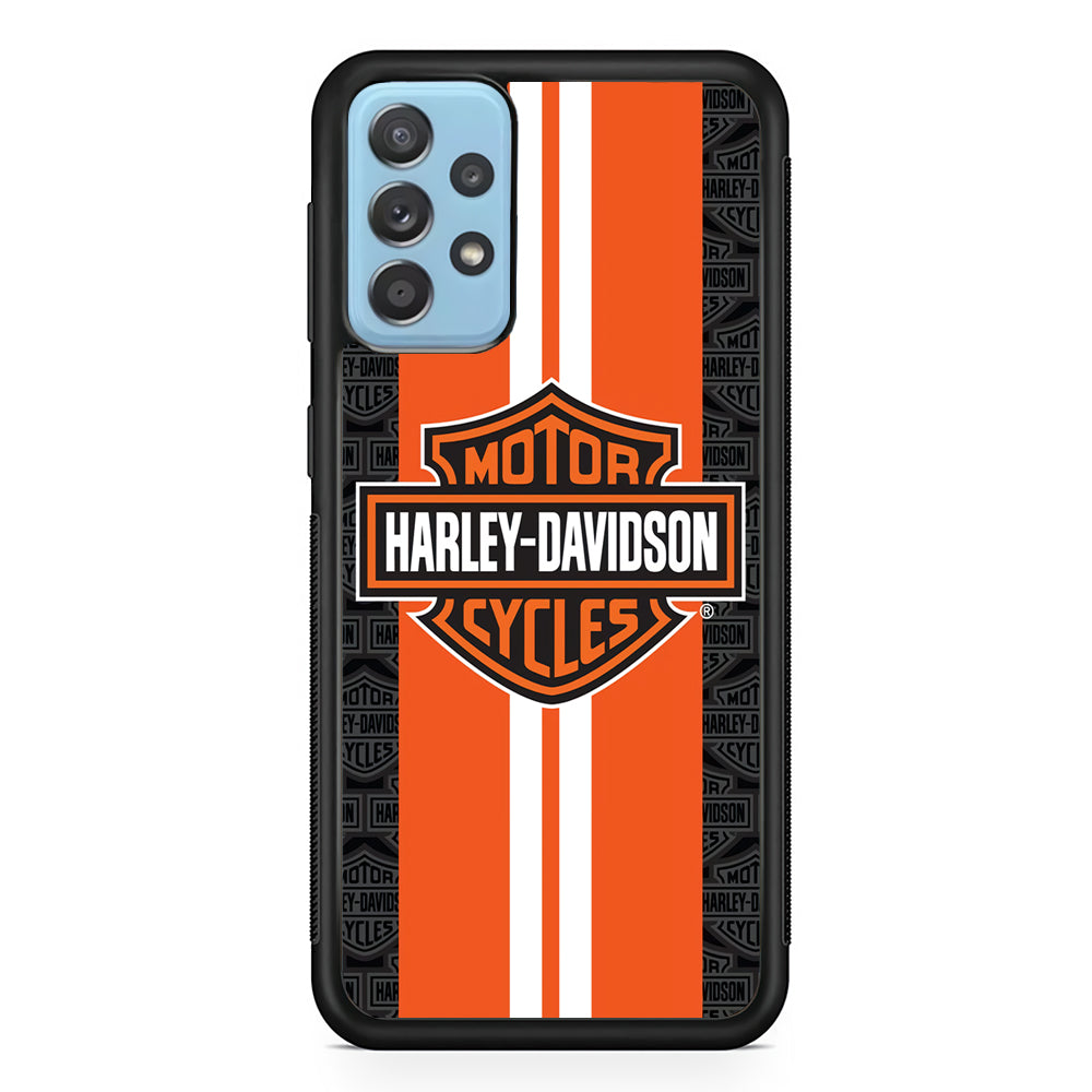Harley Davidson White Striped Orange Samsung Galaxy A52 Case-Mobile Phone Case-Rubber Black (2D Case)-Altracase