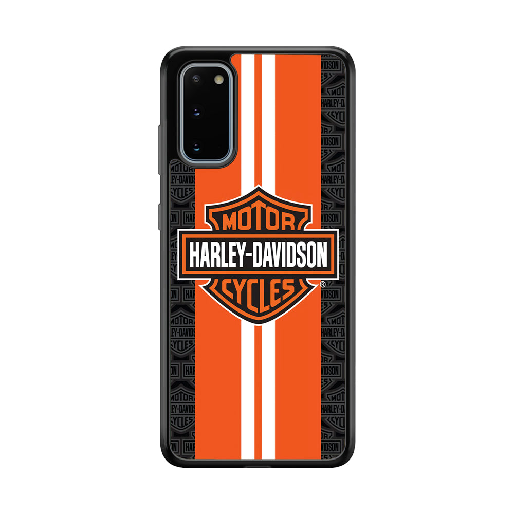 Harley Davidson White Striped Orange Samsung Galaxy S20 Case-Mobile Phone Case-Rubber Black (2D Case)-Altracase